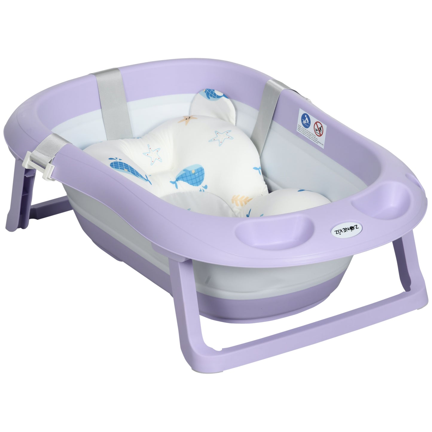 ZONEKIZ Bañera Plegable Bebé con Cojín Bañera Bebé Recién Nacido hasta 3 Años con Almohadillas Antideslizantes Orificio de Drenaje y Agujero de Ducha 83x48x23,5 cm Púrpura