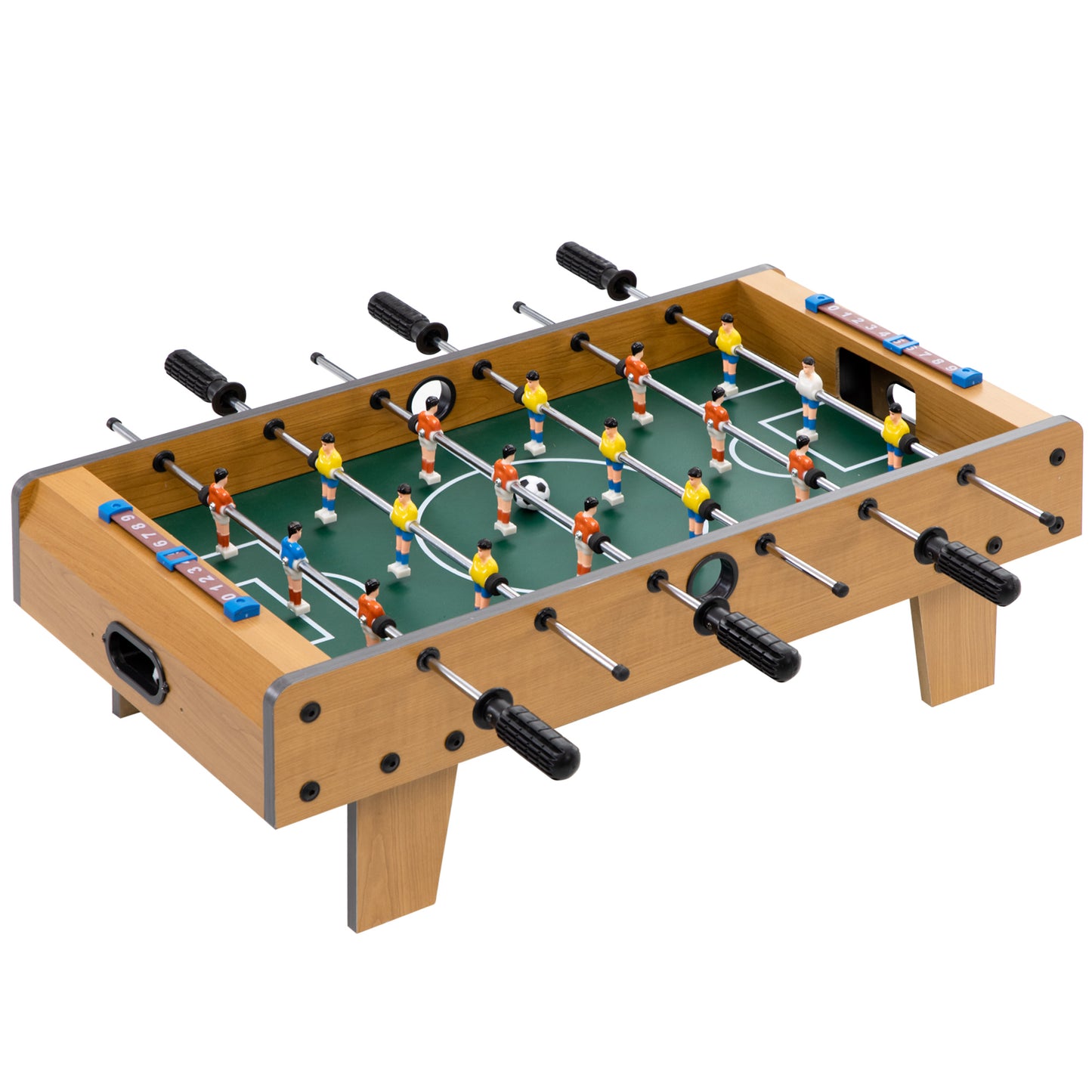 HOMCOM Futbolín de Mesa para Niños de +6 Años Juego Mesa de Fútbol de Madera con 2 Bolas 6 Asas 2 Marcadores de Puntos 18 Jugadores 69x36,5x22 cm Natural