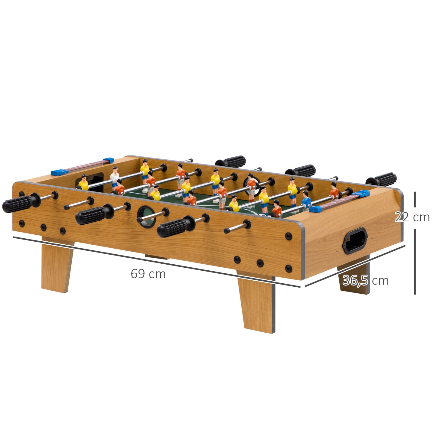 HOMCOM Futbolín de Mesa para Niños de +6 Años Juego Mesa de Fútbol de Madera con 2 Bolas 6 Asas 2 Marcadores de Puntos 18 Jugadores 69x36,5x22 cm Natural