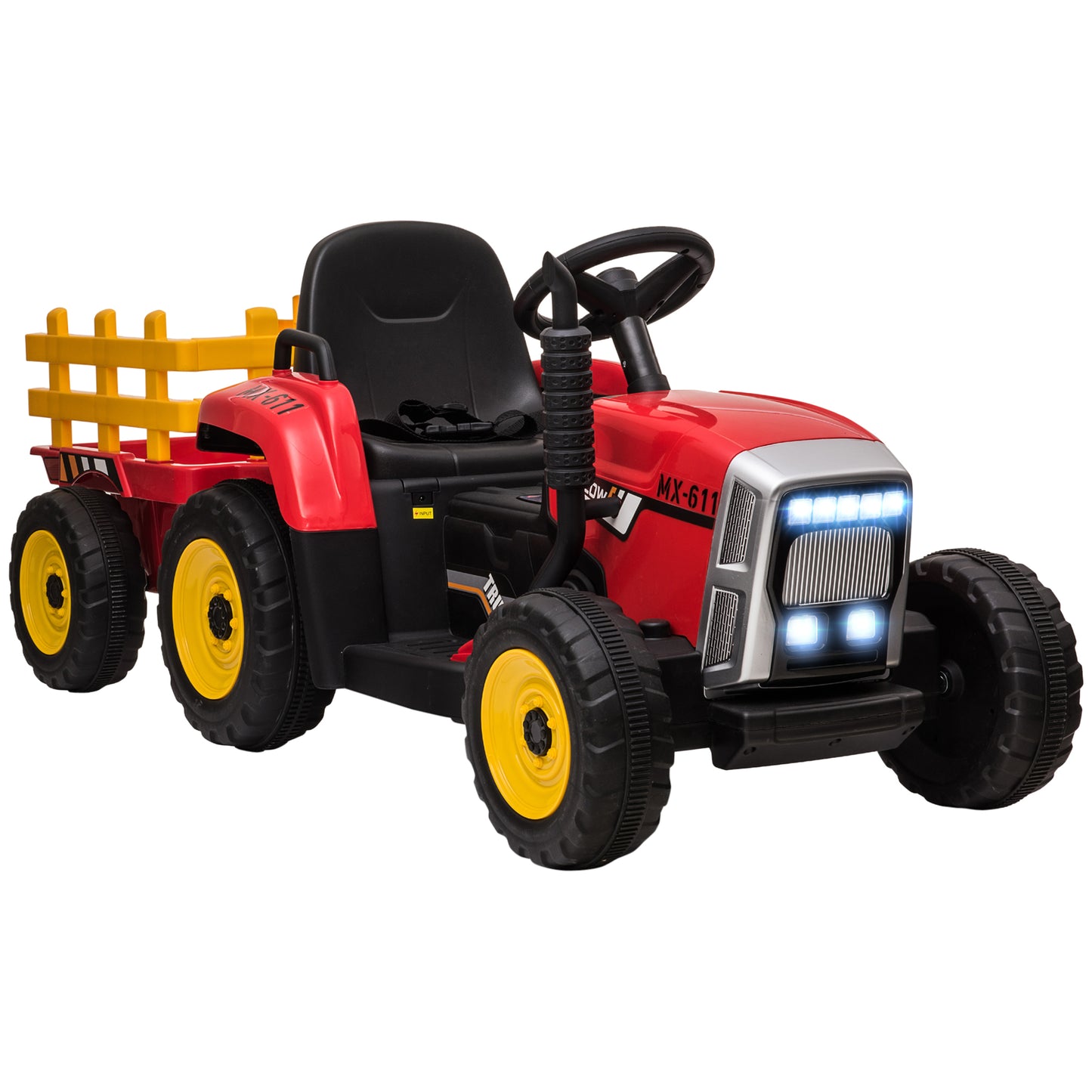 HOMCOM Tractor Eléctrico con Remolque Desmontable Coche Eléctrico para Niños 3-6 Años con Control Remoto Música MP3 Pantalla Luces y Cinturón de Seguridad 136,5x50x52,5 cm Rojo