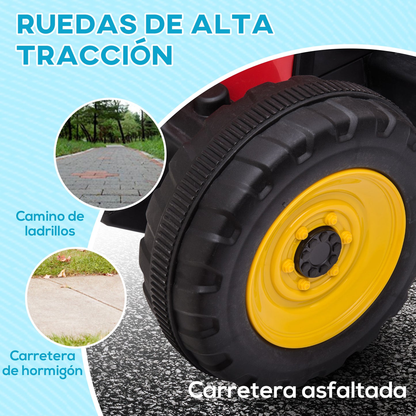 HOMCOM Tractor Eléctrico con Remolque Desmontable Coche Eléctrico para Niños 3-6 Años con Control Remoto Música MP3 Pantalla Luces y Cinturón de Seguridad 136,5x50x52,5 cm Rojo