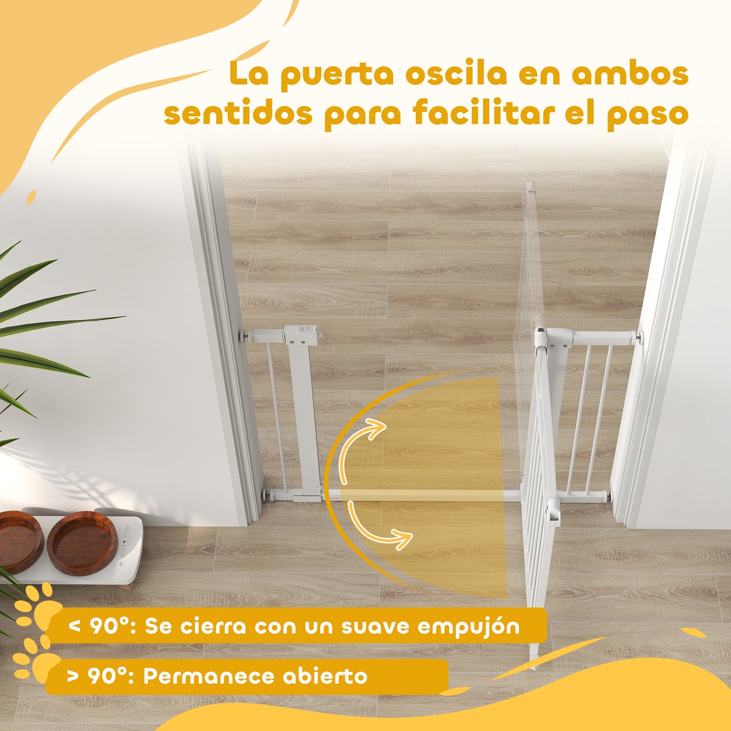 PawHut Barrera para Perros Puerta para Perros con Ancho Ajustable 76-104 cm Barrera de Seguridad para Perros con 2 Extensiones y Doble Bloqueo para Escaleras y Puertas Blanco