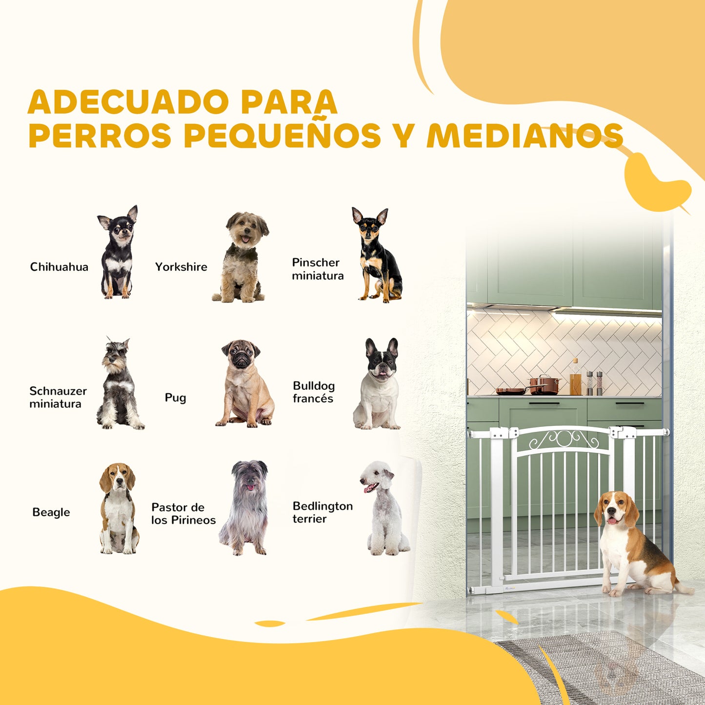 PawHut Barrera para Perros Puerta para Perros con Ancho Ajustable 76-104 cm Barrera de Seguridad para Perros con 2 Extensiones y Doble Bloqueo para Escaleras y Puertas Blanco