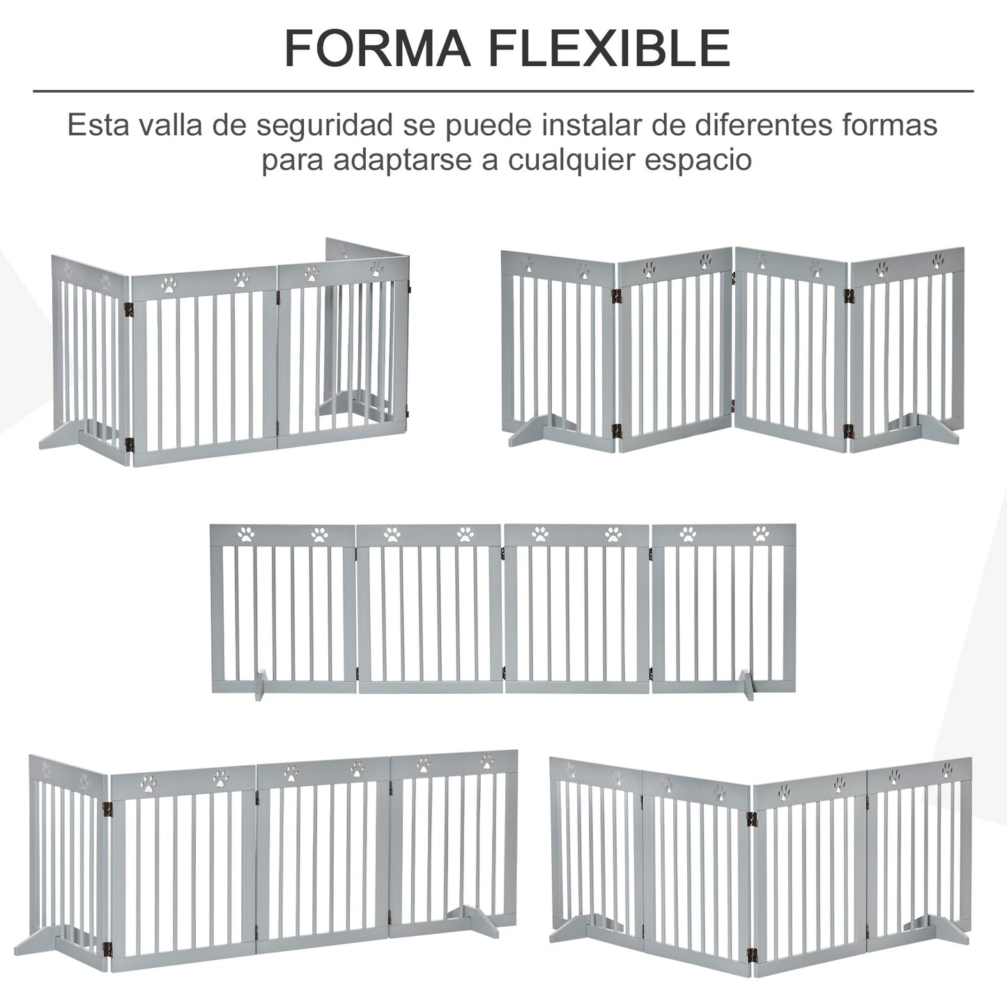 PawHut Barrera para Perros Plegable de 4 Paneles Barrera de Seguridad para Perros con Estructura de Madera y Patas de Apoyo para Pasillo Escalera 204x30x61 cm Gris Claro