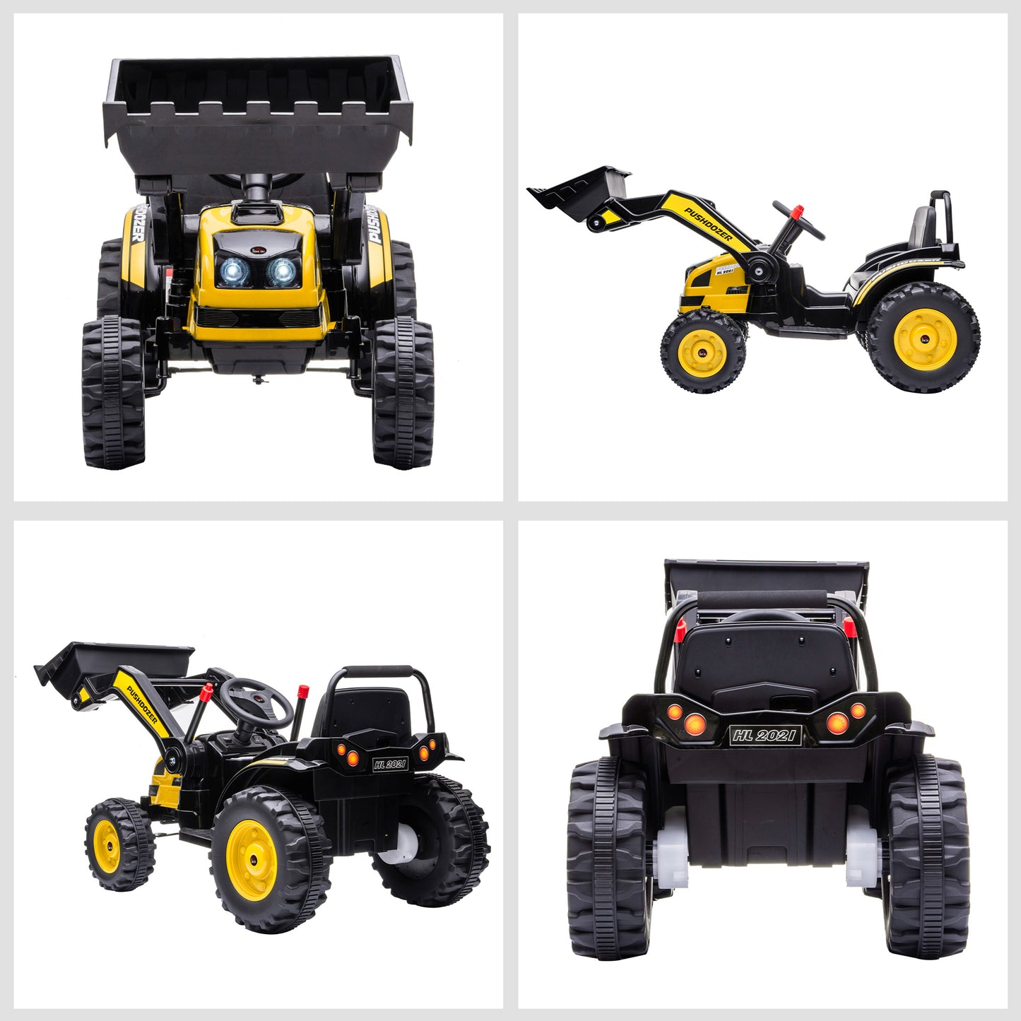 HOMCOM Tractor Excavadora Eléctrico para Niños de +3 Años Vehículo Infantil con Batería 6V Pala Música y Luces Velocidad de 2 Niveles 132x62x65 cm Negro y Amarillo