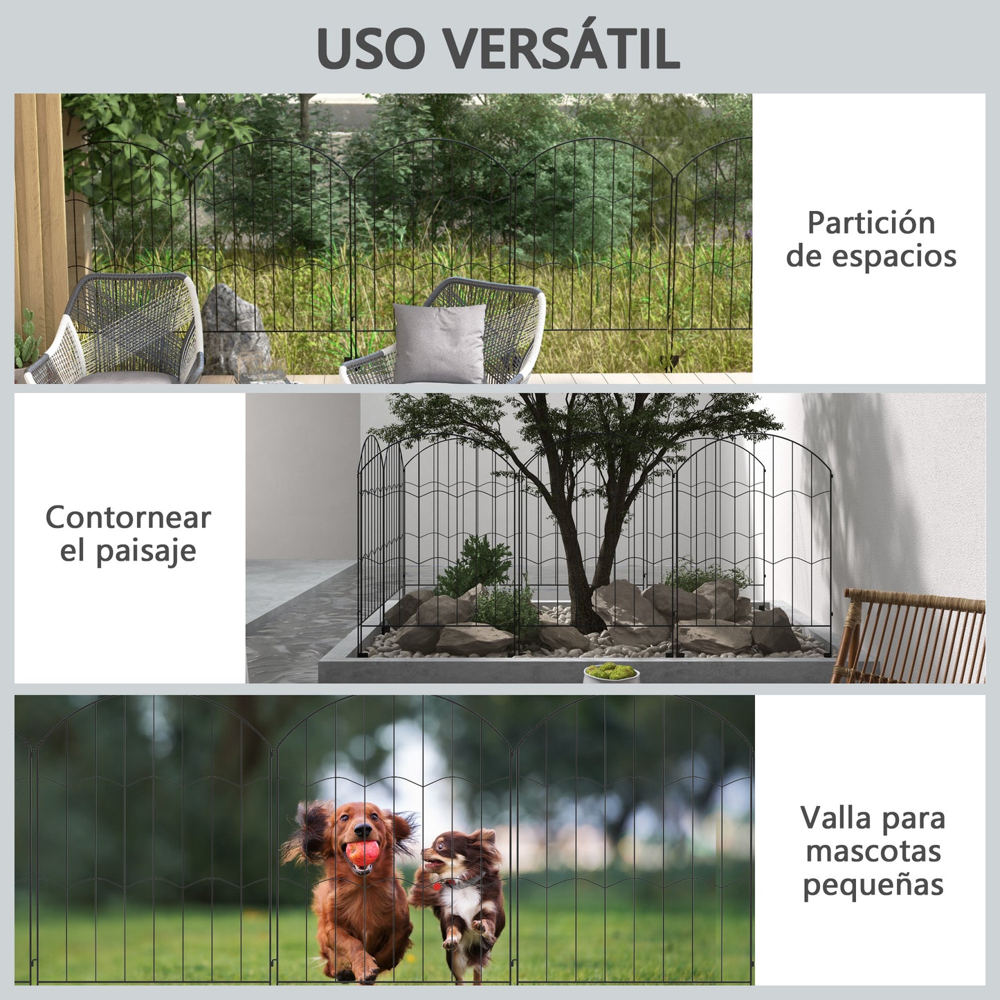 Outsunny Vallas de Jardín Exterior de 4 Paneles 88x110 cm Vallas Decorativas de Jardín de Acero con Diseño de Patrón de Rejilla y Ángulo Ajustable para Patio Terraza Negro