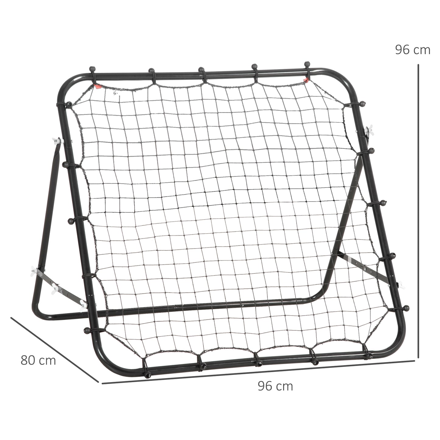 HOMCOM Red de Béisbol Red de Rebote Reboteador de Metal con Ángulo Ajustable y 20 Cuerdas Elásticas para Entrenamiento de Fútbol Tenis Deportes 96x80x96 cm Negro