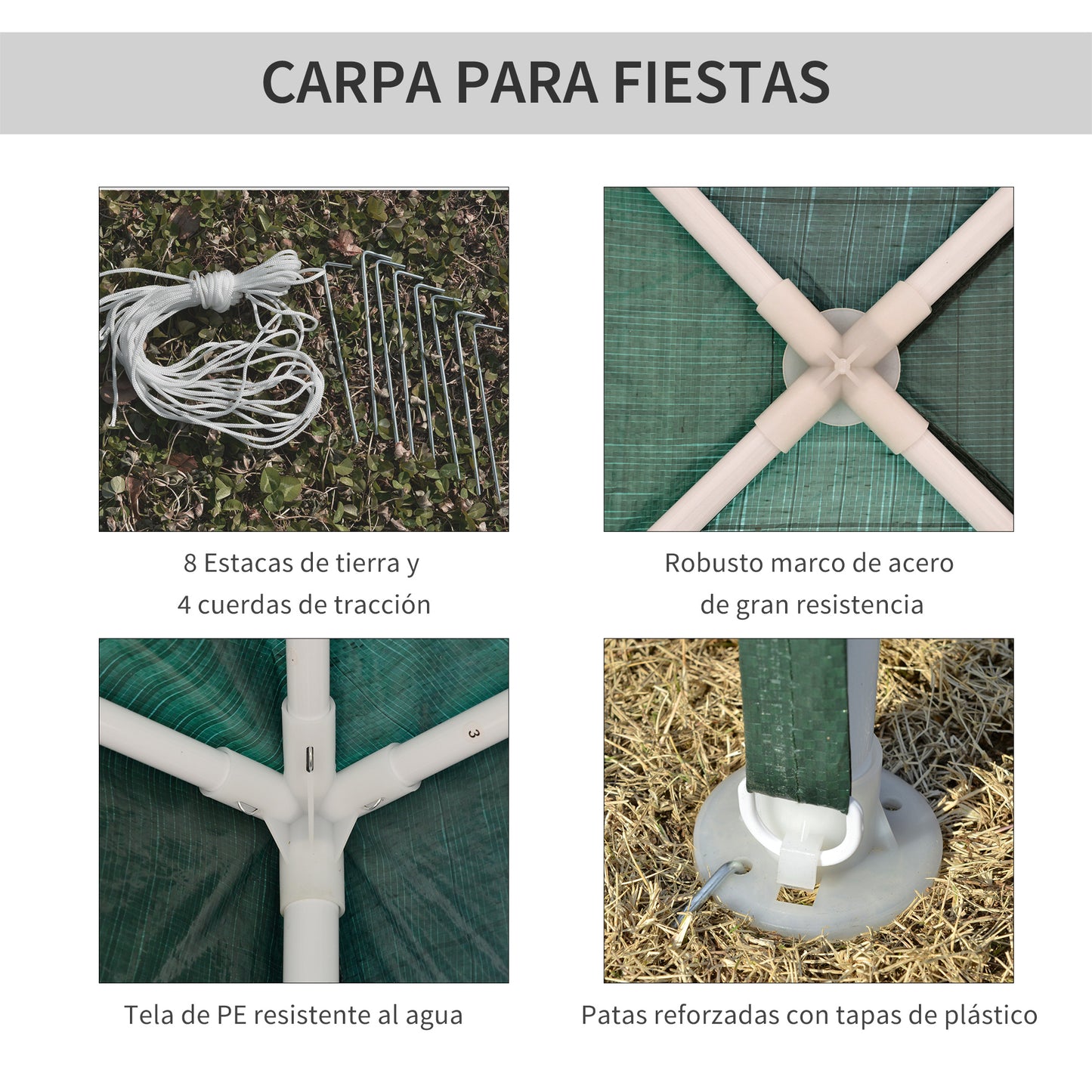 Outsunny Carpa Desmontable 3x3 m Cenador Pabellón de Jardín con 4 Orificios de Drenaje y Marco de Acero Anti-UV Gazebo para Terraza Patio Exterior Camping Verde