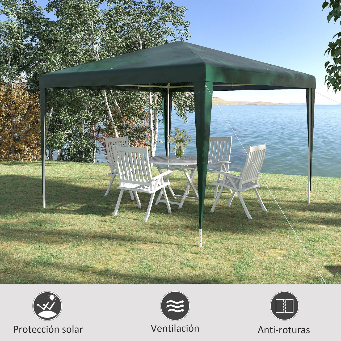 Outsunny Carpa Desmontable 3x3 m Cenador Pabellón de Jardín con 4 Orificios de Drenaje y Marco de Acero Anti-UV Gazebo para Terraza Patio Exterior Camping Verde