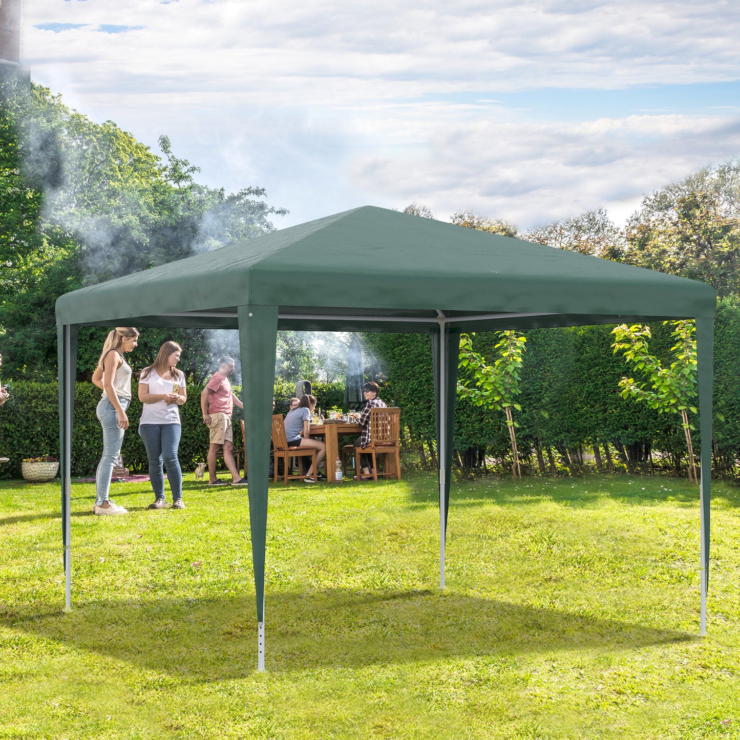 Outsunny Carpa Desmontable 3x3 m Cenador Pabellón de Jardín con 4 Orificios de Drenaje y Marco de Acero Anti-UV Gazebo para Terraza Patio Exterior Camping Verde