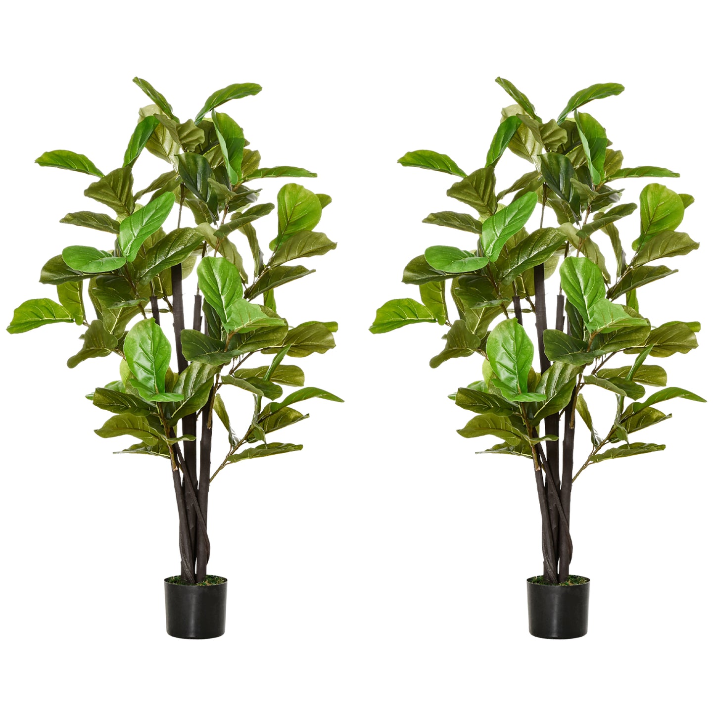 HOMCOM Ficus Artificiales 130 cm Plantas Artificiales con Maceta Plantas Artificiales Decorativas para Interior y Exterior Hogar Salón Oficina Verde