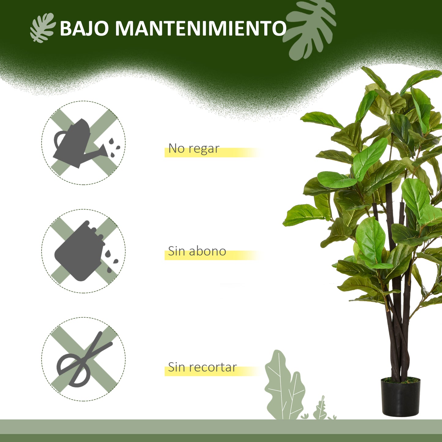 HOMCOM Ficus Artificiales 130 cm Plantas Artificiales con Maceta Plantas Artificiales Decorativas para Interior y Exterior Hogar Salón Oficina Verde