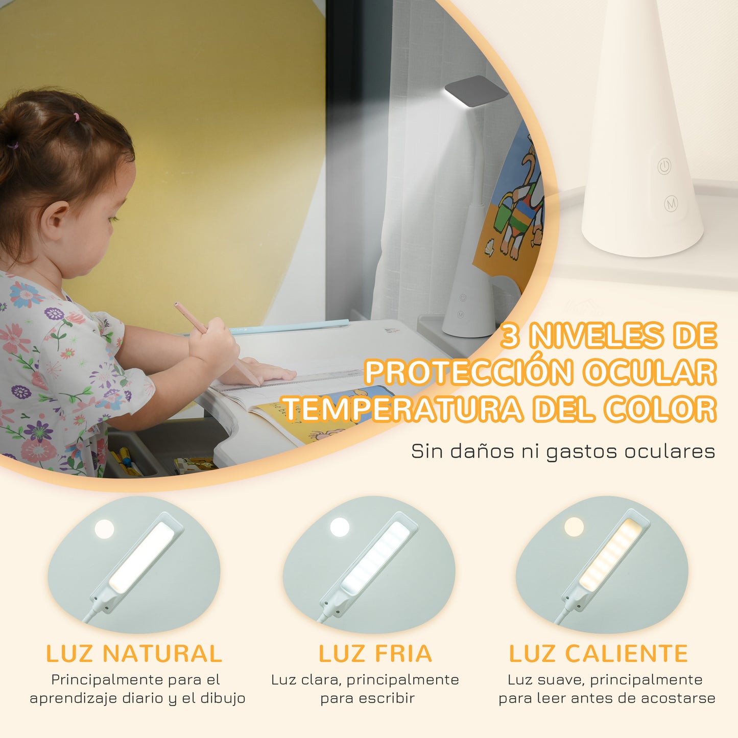 HOMCOM Juego de Escritorio y Silla para Niños de +6 Años Pupitre Infantil Altura Ajustable Escritorio Infantil con Mesa Inclinable Lámpara Cajón y Estante para Libros Gris