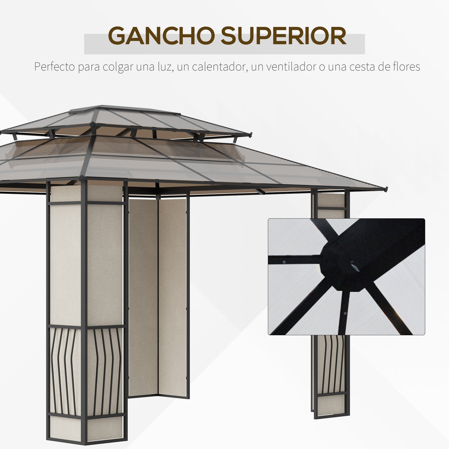 Outsunny Cenador para Jardín 3,6x3 m con Marco de Alumnio Pabellón para Exterior con Techo de Policarbonato Anti-UV Gazebo para Fiestas Eventosos Marrón