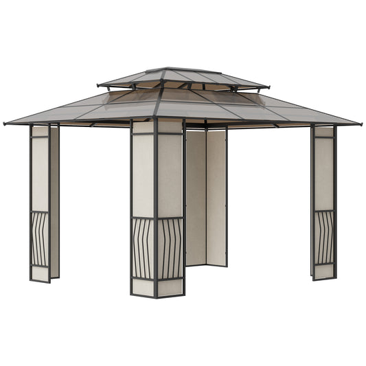 Outsunny Cenador para Jardín 3,6x3 m con Marco de Alumnio Pabellón para Exterior con Techo de Policarbonato Anti-UV Gazebo para Fiestas Eventosos Marrón