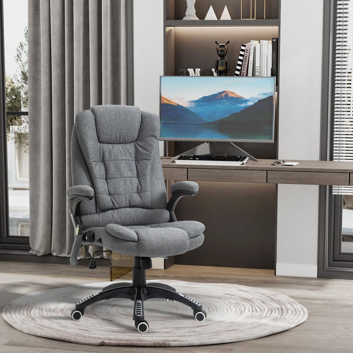 Vinsetto Silla de Masaje con 6 Puntos de Masaje Silla de Escritorio Reclinable hasta 130° con Función de Calefacción Altura Ajustable y Ruedas para Estudio 68x72x110-120 cm Gris