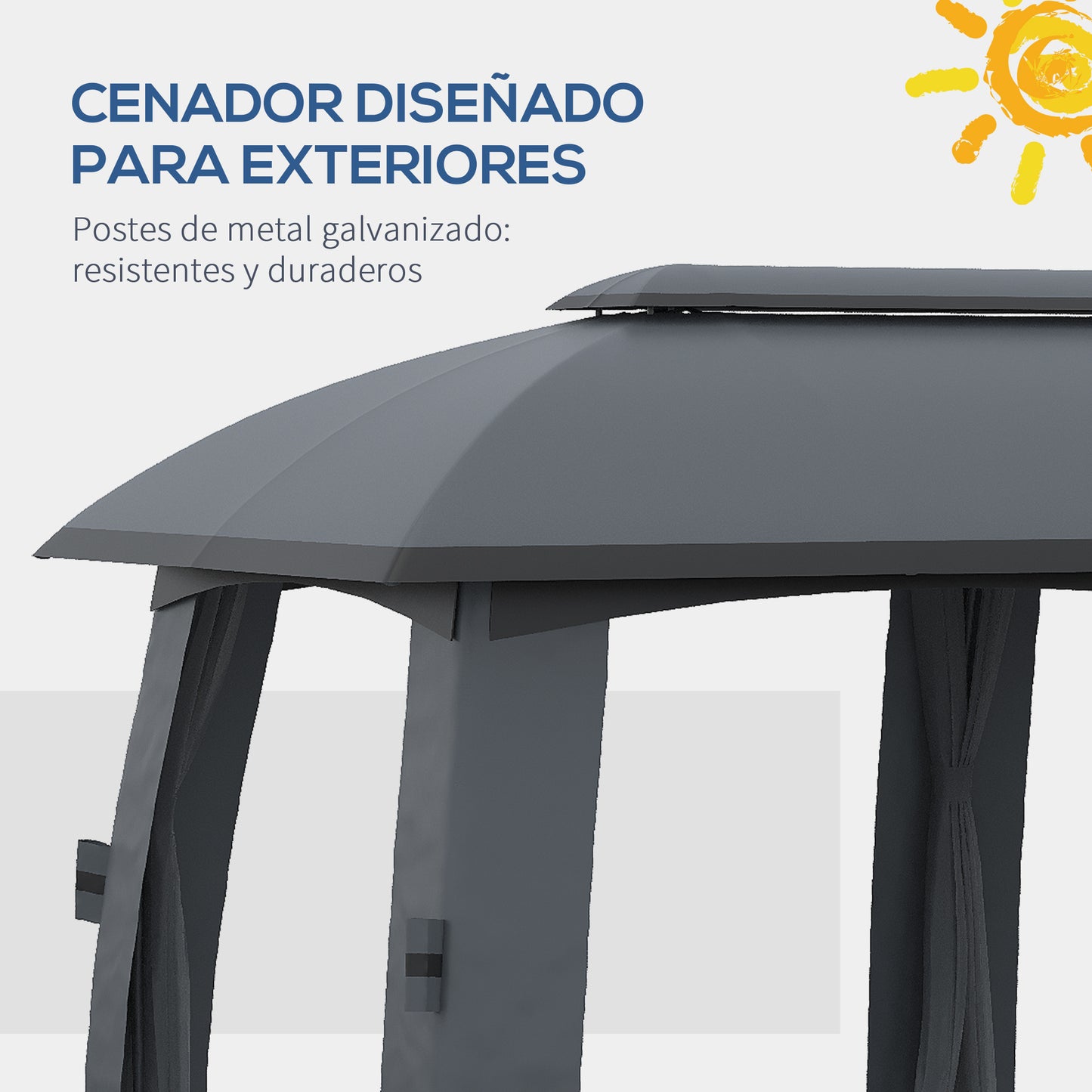 Outsunny Cenador de Jardín 3x6 m Gazebo Exterior con Doble Techo y 6 Mosquiteras con Cremallera y Marco de Metal para Fiestas Eventos Patio Gris Oscuro