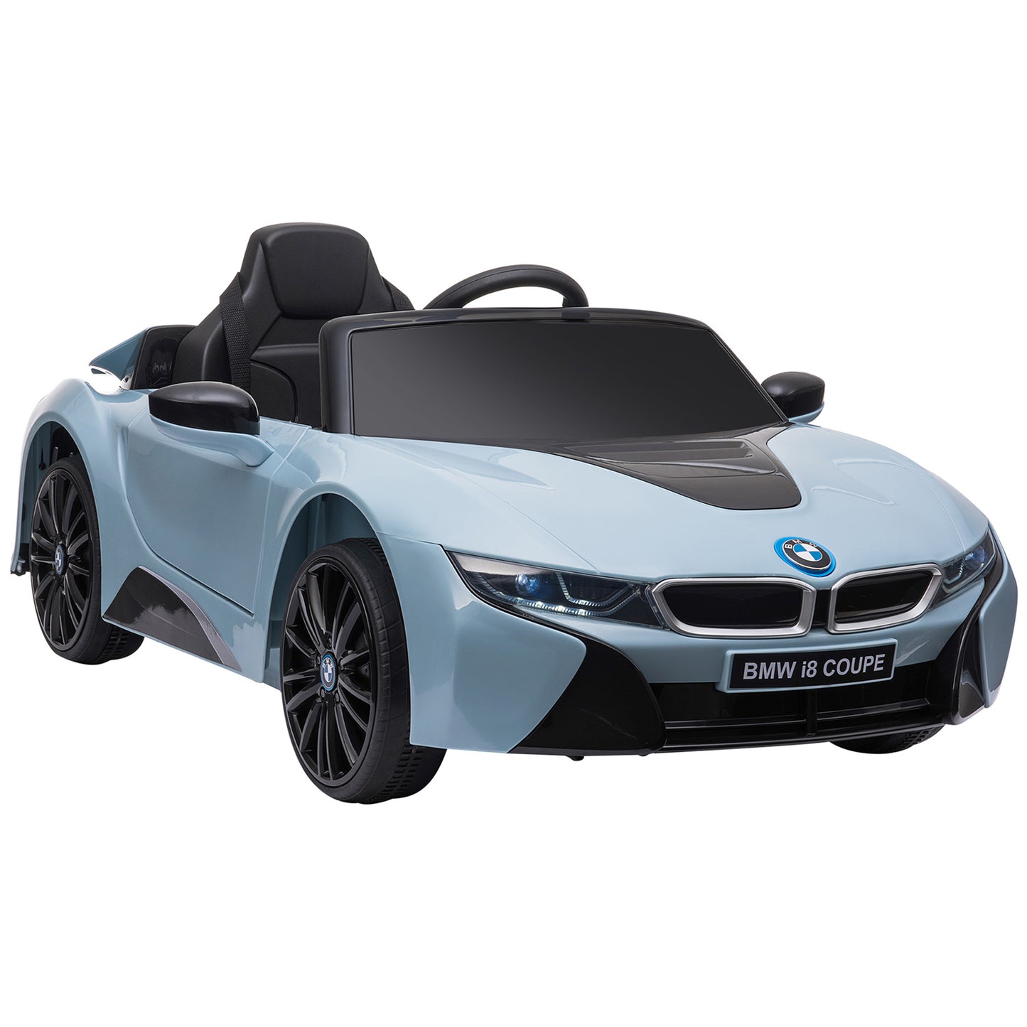 HOMCOM Coche Eléctrico BMW I8 COUPE con Licencia para Niños de +3 Años Batería 6V Control Remoto y Manual con Música MP3 Bocina y Faros 115x72,5x46 cm Azul