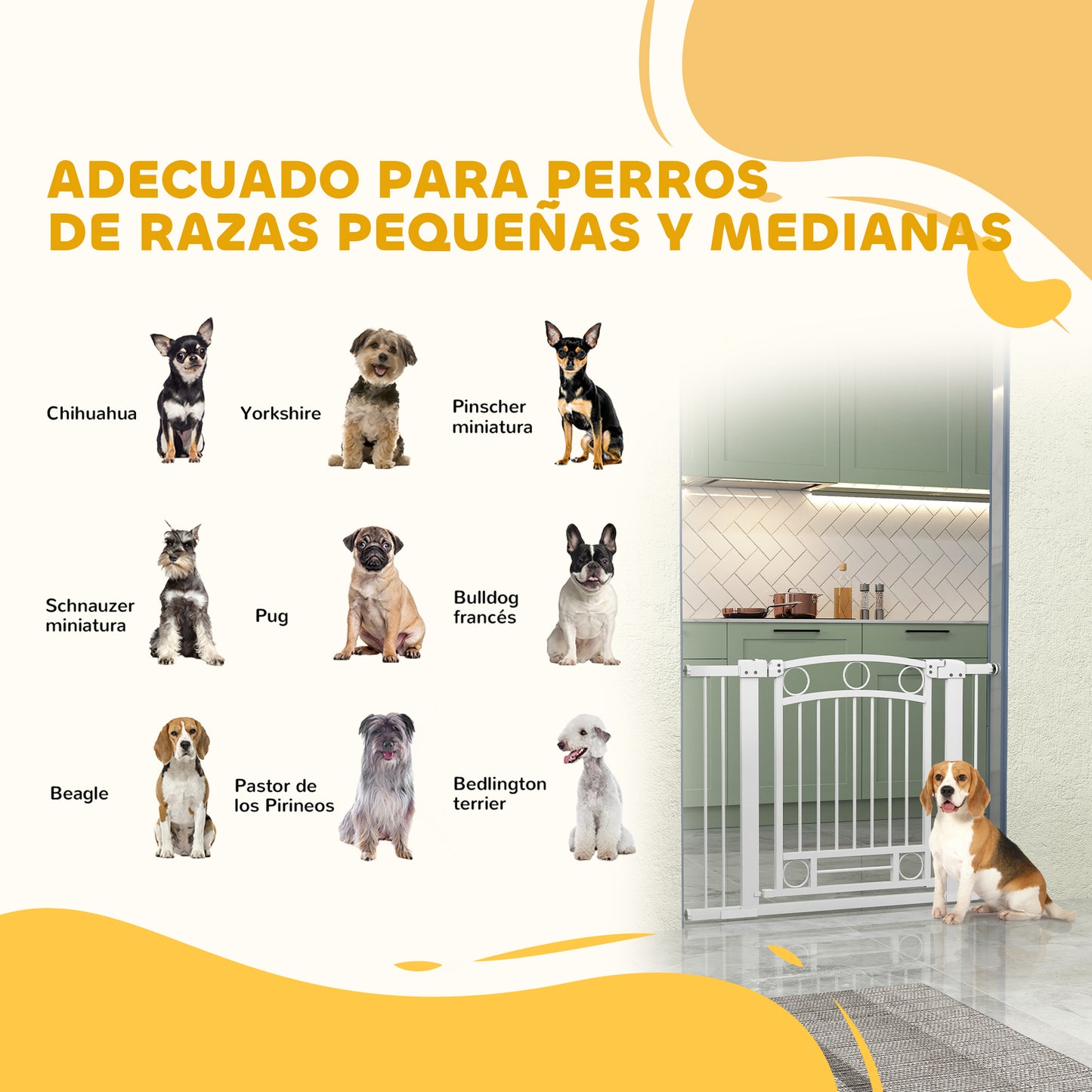 PawHut Barrera para Perros Puerta para Perros con Ancho Ajustable 76-104 cm Barrera de Seguridad para Perros con 2 Extensiones para Escaleras y Puertas Blanco