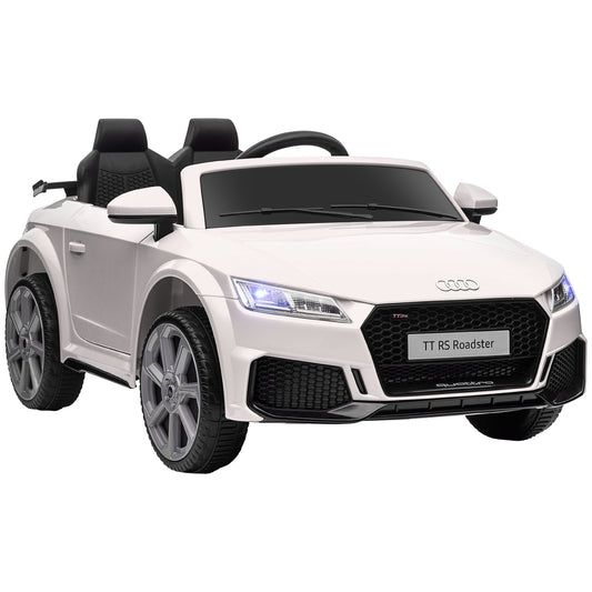 HOMCOM Coche Eléctrico para Niños de 3+ Años Audi TT Eléctrico Infantil 12V con Velocidad 3 km/h Mando a Distancia Música Luces Doble Apertura de Puerta 102x60x44 cm Blanco