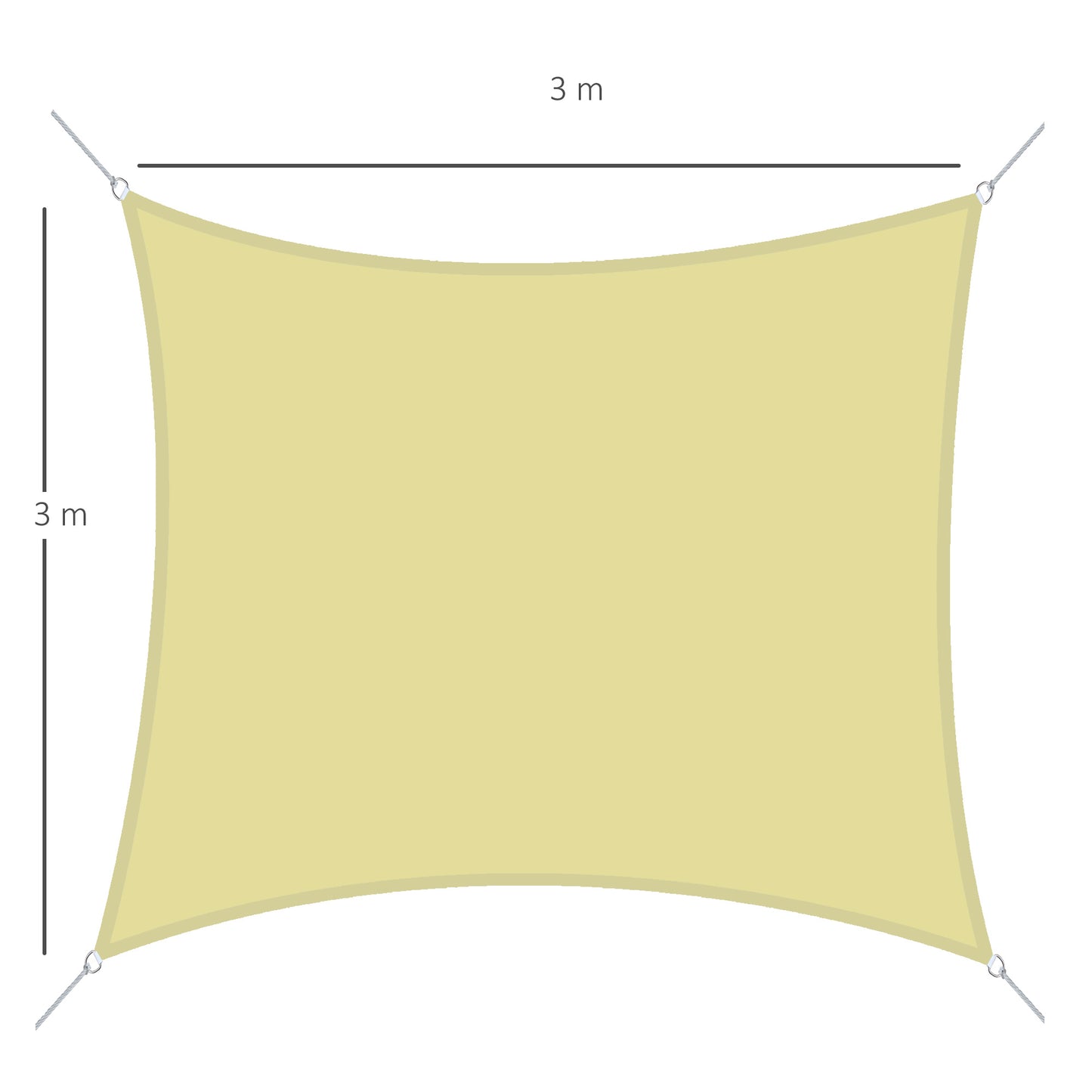 Outsunny Toldo Vela de Sombra Cuadrado 3x3 m Toldo de Terraza de Poliéster con Anillo de Acero Inoxidable y Cuerdas para Jardín Patio Arena