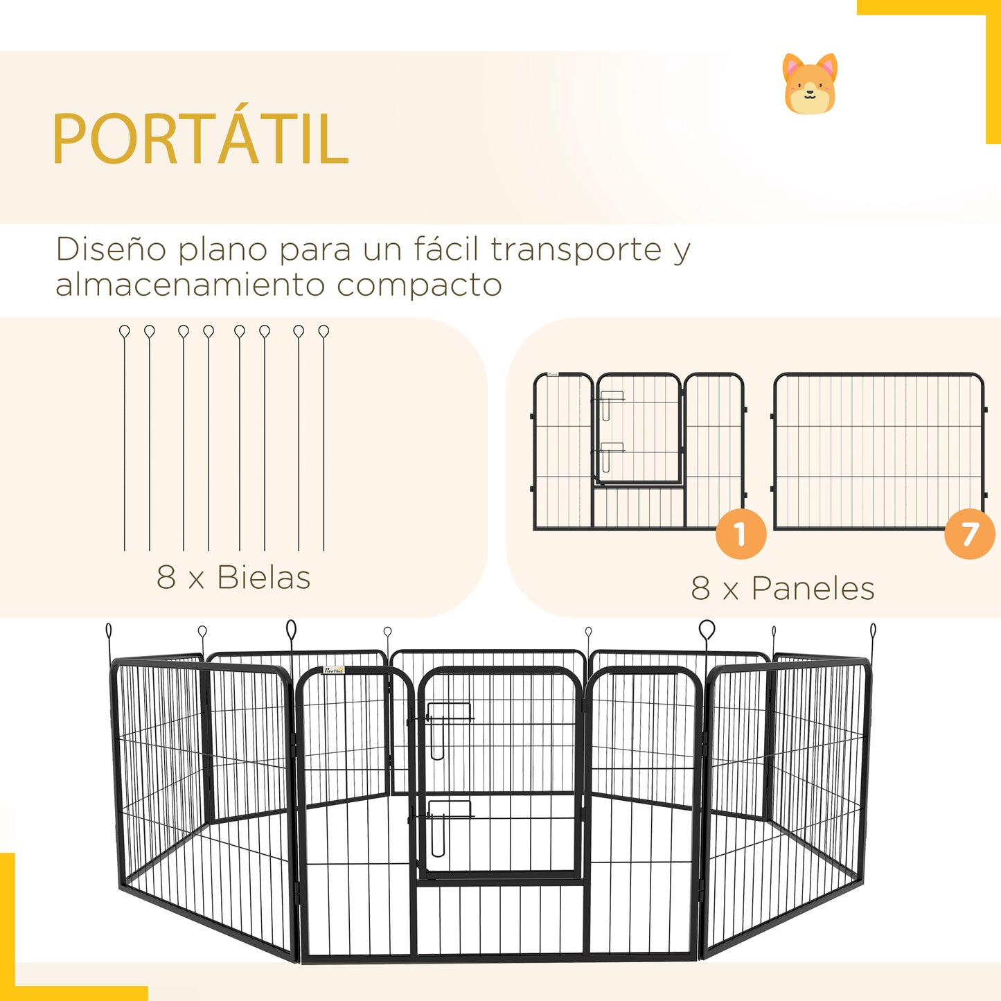 PawHut Parque para Perros de 8 Paneles 80x60 cm Cercado para Perros con Forma Personalizable Puerta Marco de Acero y 8 Anclajes de Tierra para Jardín Patio Negro