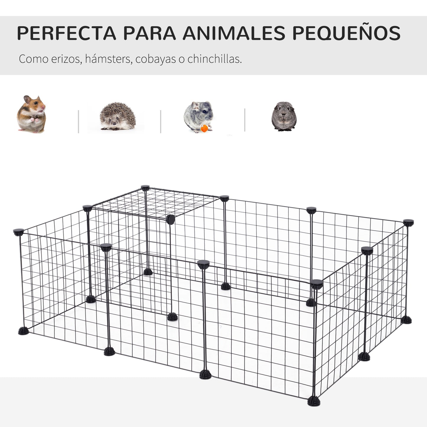 PawHut Valla Metálica para Mascotas con 12 Paneles Parque Metálica para Animales Pequeños Desmontable Diseño DIY para Erizo Hamsters Conejos 106x73x36 cm Negro