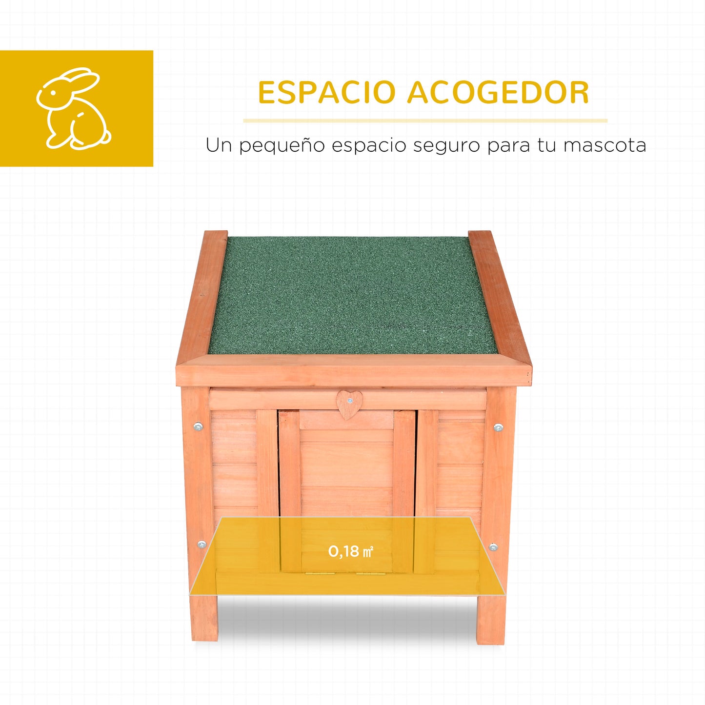 PawHut Conejera de Madera Exterior Jaula Caseta para Roedores Mascotas Pequeñas con Techo Asfáltico Abatible y Rampa Antideslizante 42x51x43 cm Natural