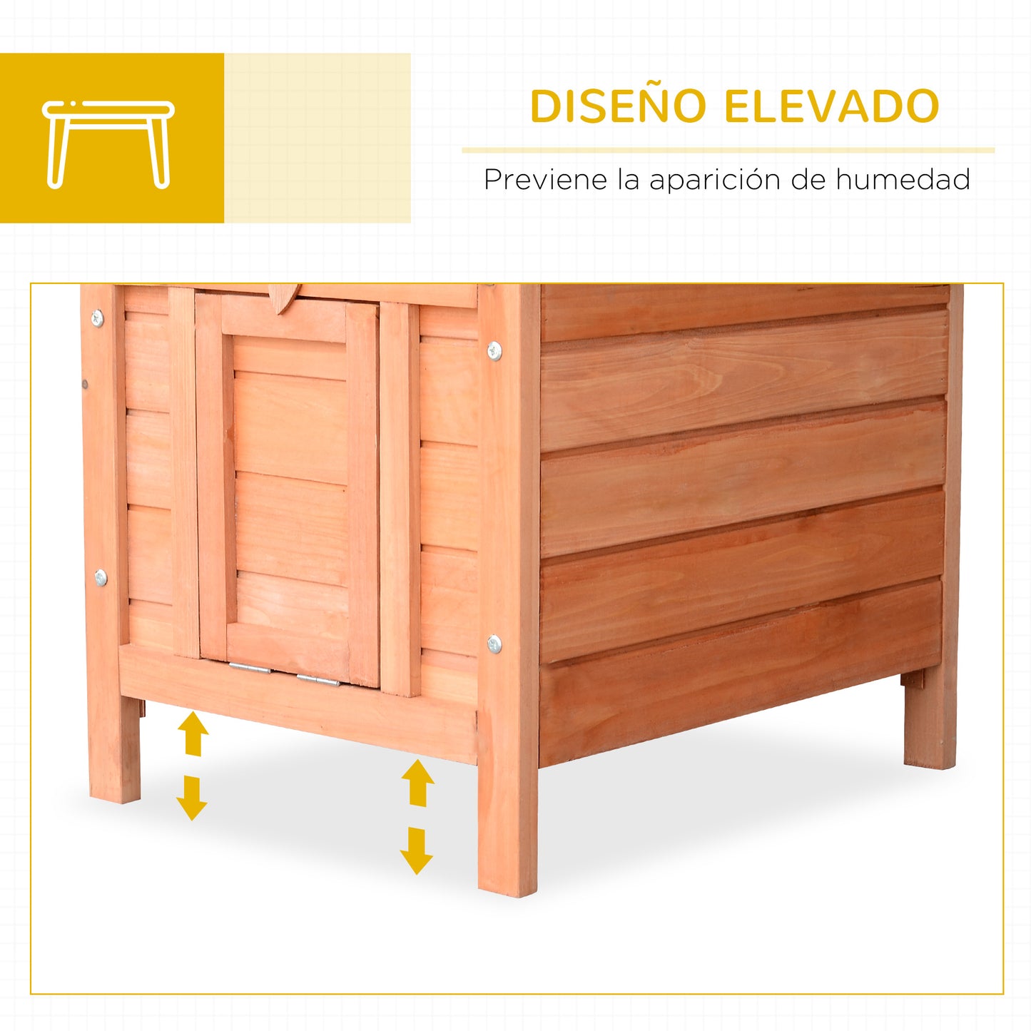 PawHut Conejera de Madera Exterior Jaula Caseta para Roedores Mascotas Pequeñas con Techo Asfáltico Abatible y Rampa Antideslizante 42x51x43 cm Natural