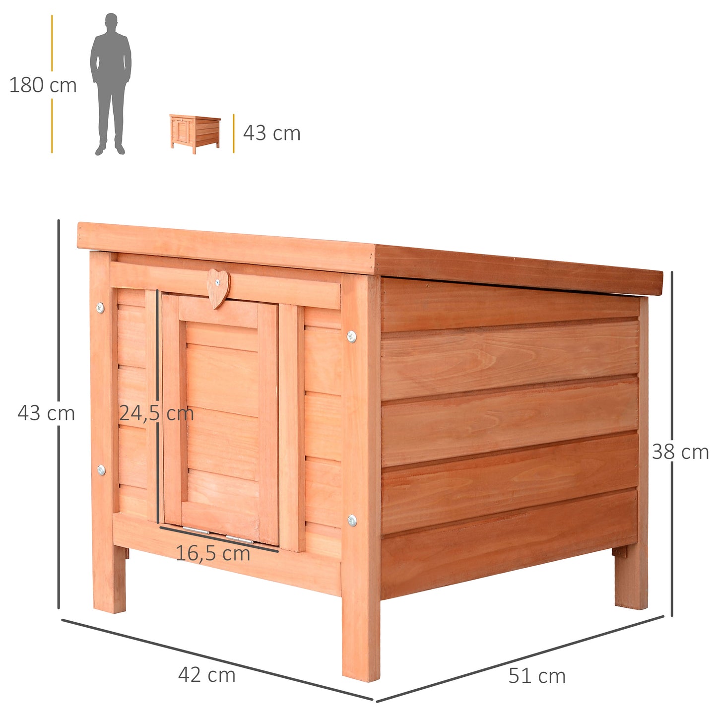 PawHut Conejera de Madera Exterior Jaula Caseta para Roedores Mascotas Pequeñas con Techo Asfáltico Abatible y Rampa Antideslizante 42x51x43 cm Natural