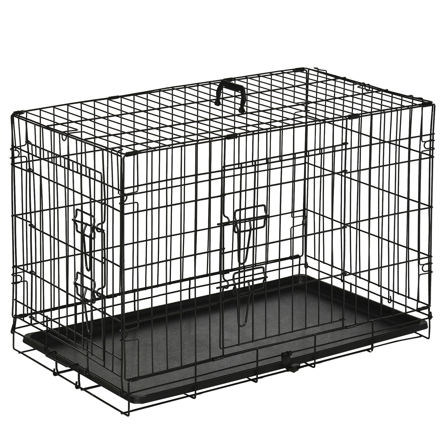 PawHut Jaula para Perros Plegable Transportín para Perros con 2 Puertas Bandeja Extraíble y Asa de Transporte 76x46x52 cm Negro