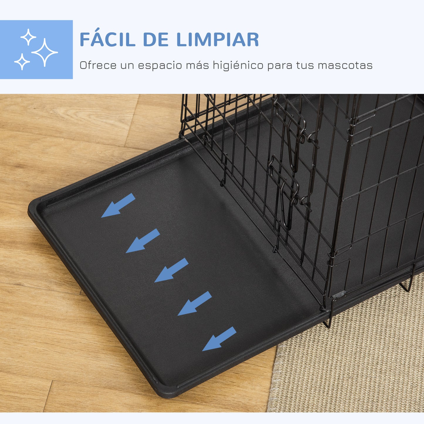 PawHut Jaula para Perros Plegable Transportín para Perros con 2 Puertas Bandeja Extraíble y Asa de Transporte 76x46x52 cm Negro