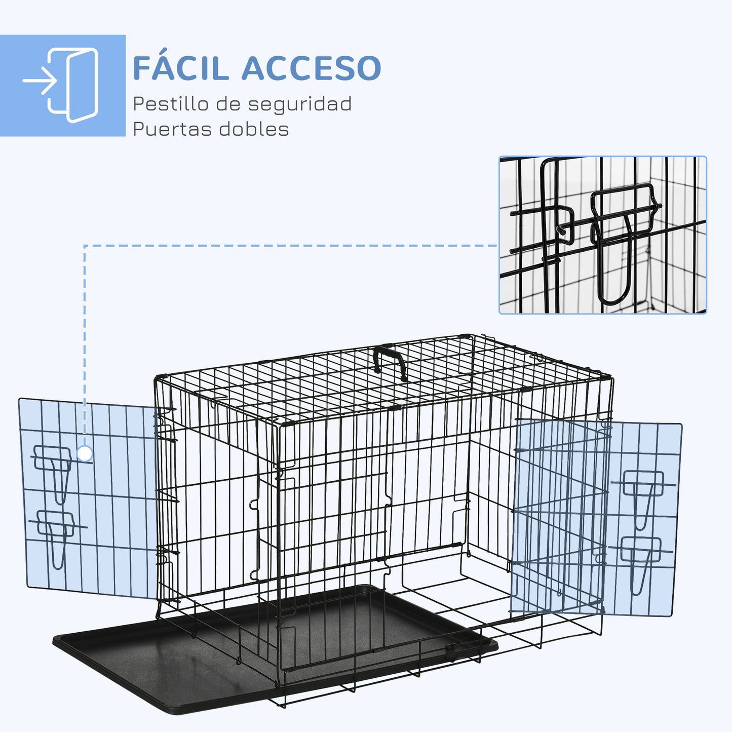 PawHut Jaula para Perros Plegable Transportín para Perros con 2 Puertas Bandeja Extraíble y Asa de Transporte 76x46x52 cm Negro