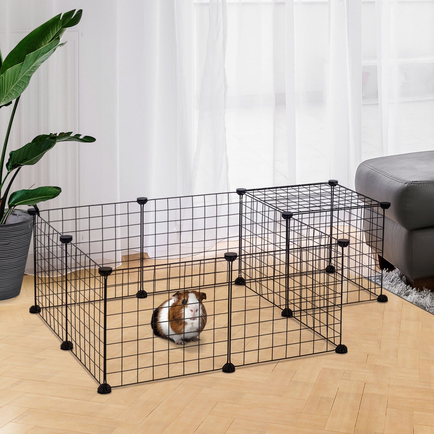 PawHut Valla Metálica para Mascotas con 12 Paneles Parque Metálica para Animales Pequeños Desmontable Diseño DIY para Erizo Hamsters Conejos 106x73x36 cm Negro