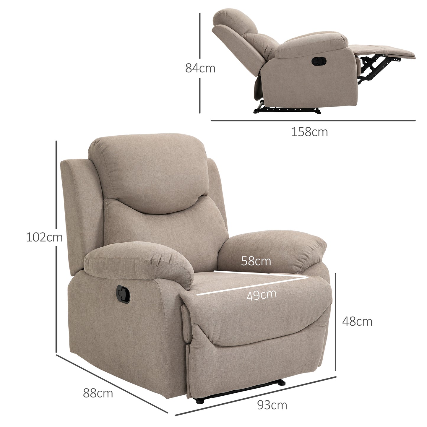 HOMCOM Sillón Reclinable de Salón Sillón Relax Reclinable Manual con Reposabrazos y Reposapiés Carga 150 kg Sofá Relax para Salón Dormitorio Beige