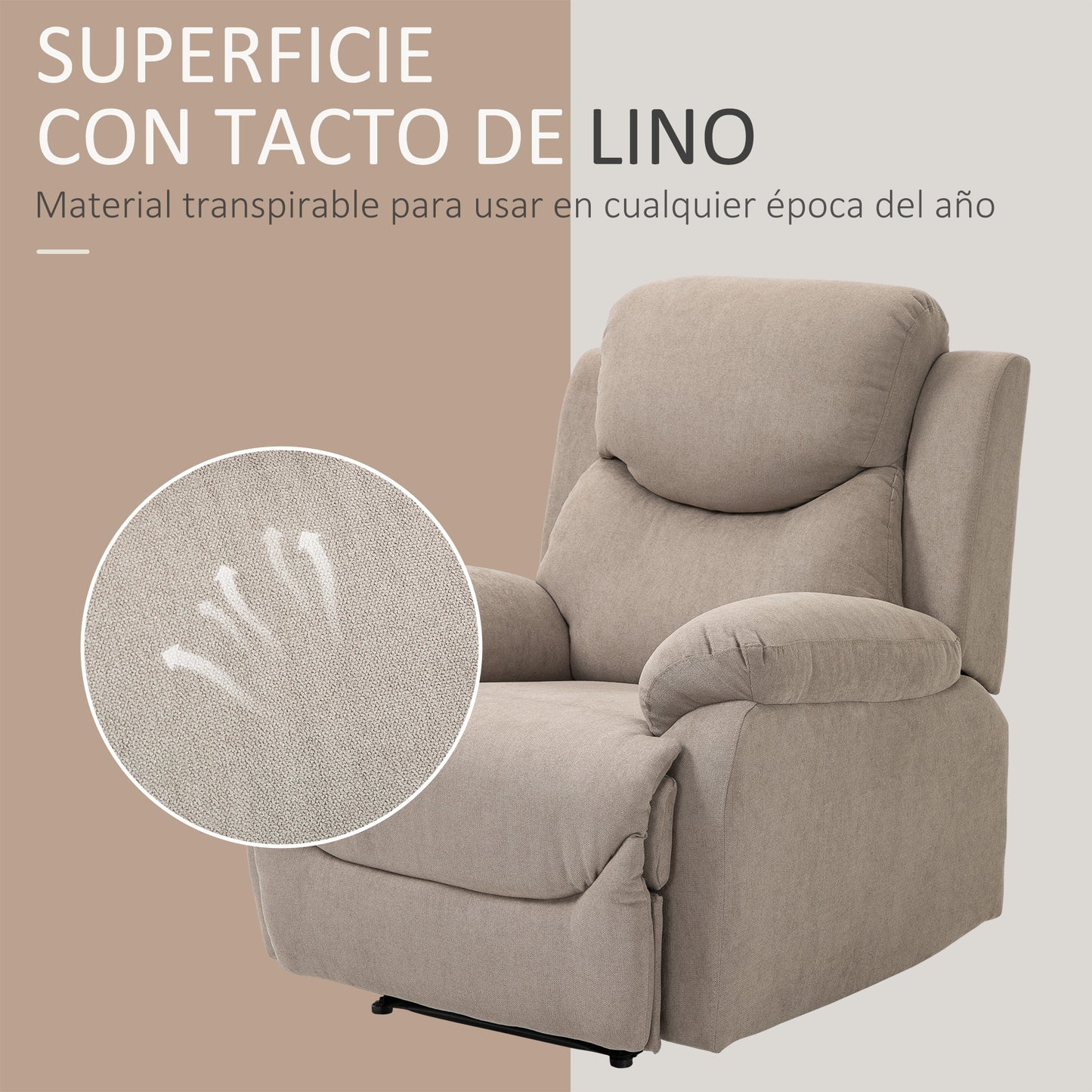 HOMCOM Sillón Reclinable de Salón Sillón Relax Reclinable Manual con Reposabrazos y Reposapiés Carga 150 kg Sofá Relax para Salón Dormitorio Beige