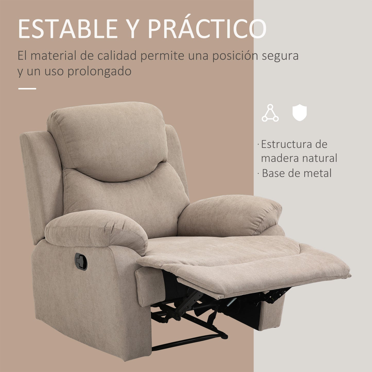 HOMCOM Sillón Reclinable de Salón Sillón Relax Reclinable Manual con Reposabrazos y Reposapiés Carga 150 kg Sofá Relax para Salón Dormitorio Beige