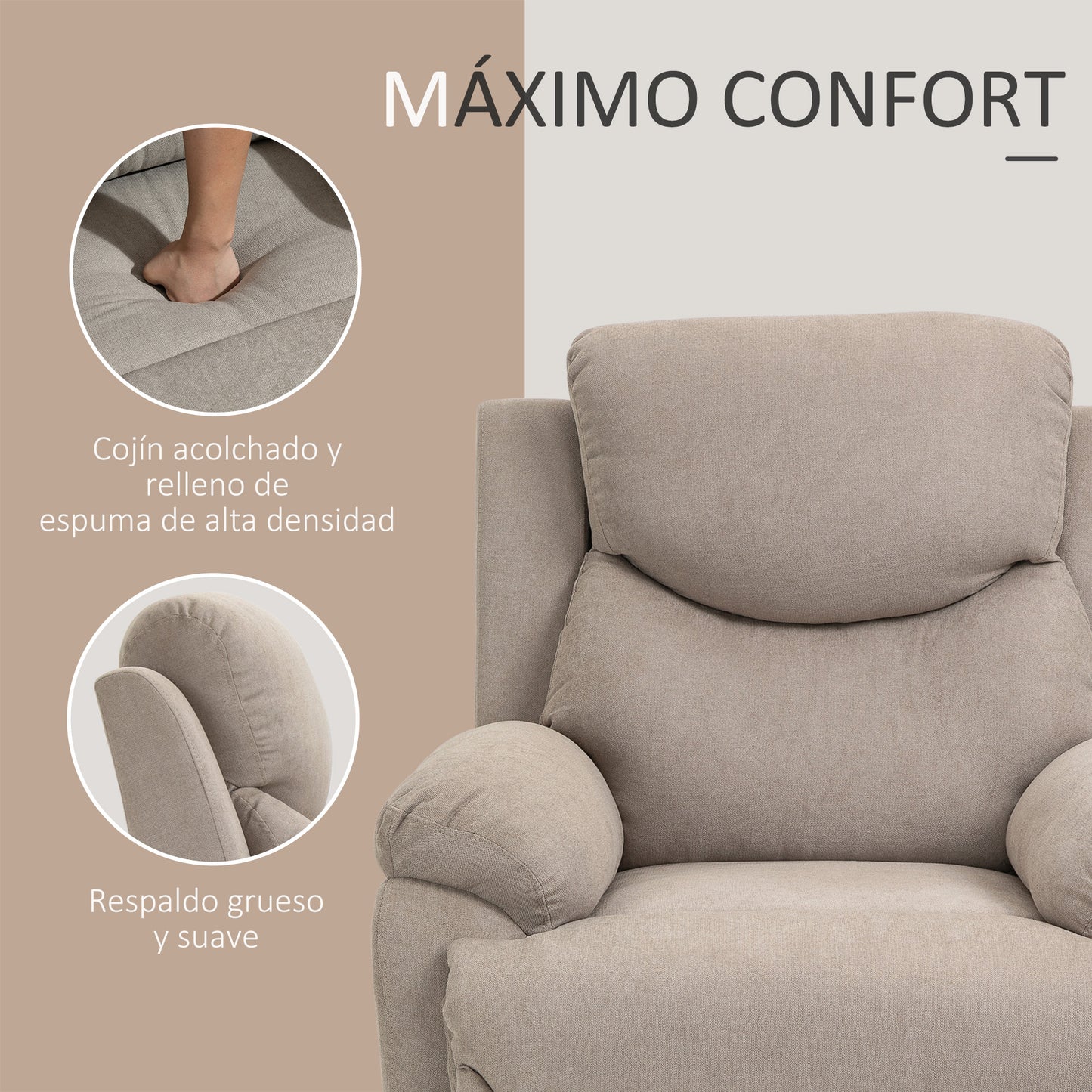 HOMCOM Sillón Reclinable de Salón Sillón Relax Reclinable Manual con Reposabrazos y Reposapiés Carga 150 kg Sofá Relax para Salón Dormitorio Beige