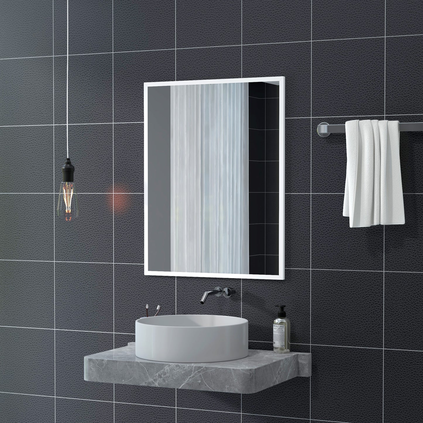 HOMCOM Espejo Rectangular Espejo de Baño 70x90 cm Espejo de Pared Decorativo para Salón Entrada Pasillo Horizontal o Vertical Blanco