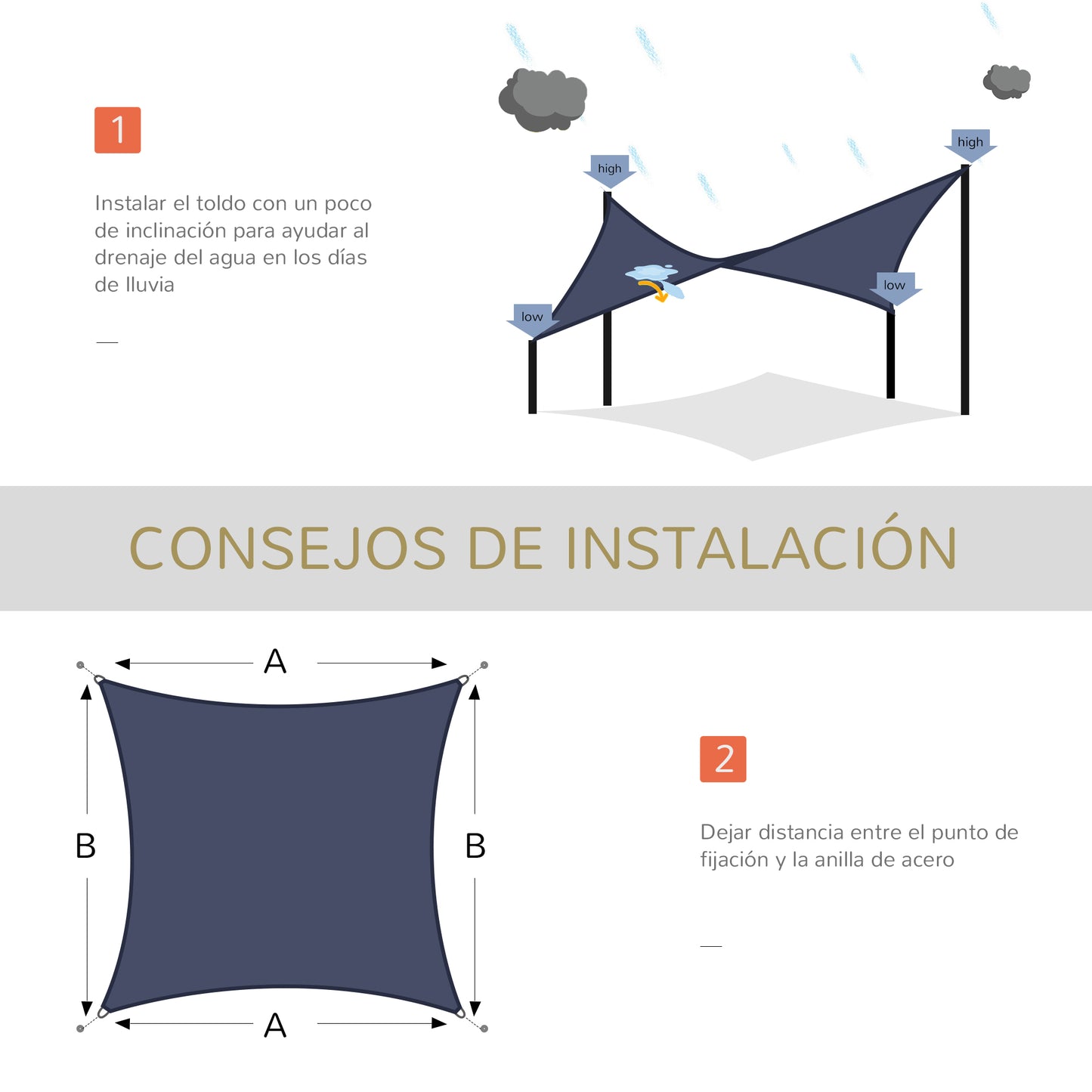 Outsunny Toldo Vela de Sombra Rectangular 4x6 m Toldo de Terraza con Anti-UV Anillo de Acero Inoxidable y Cuerdas de Nylon para Jardín Patio Azul