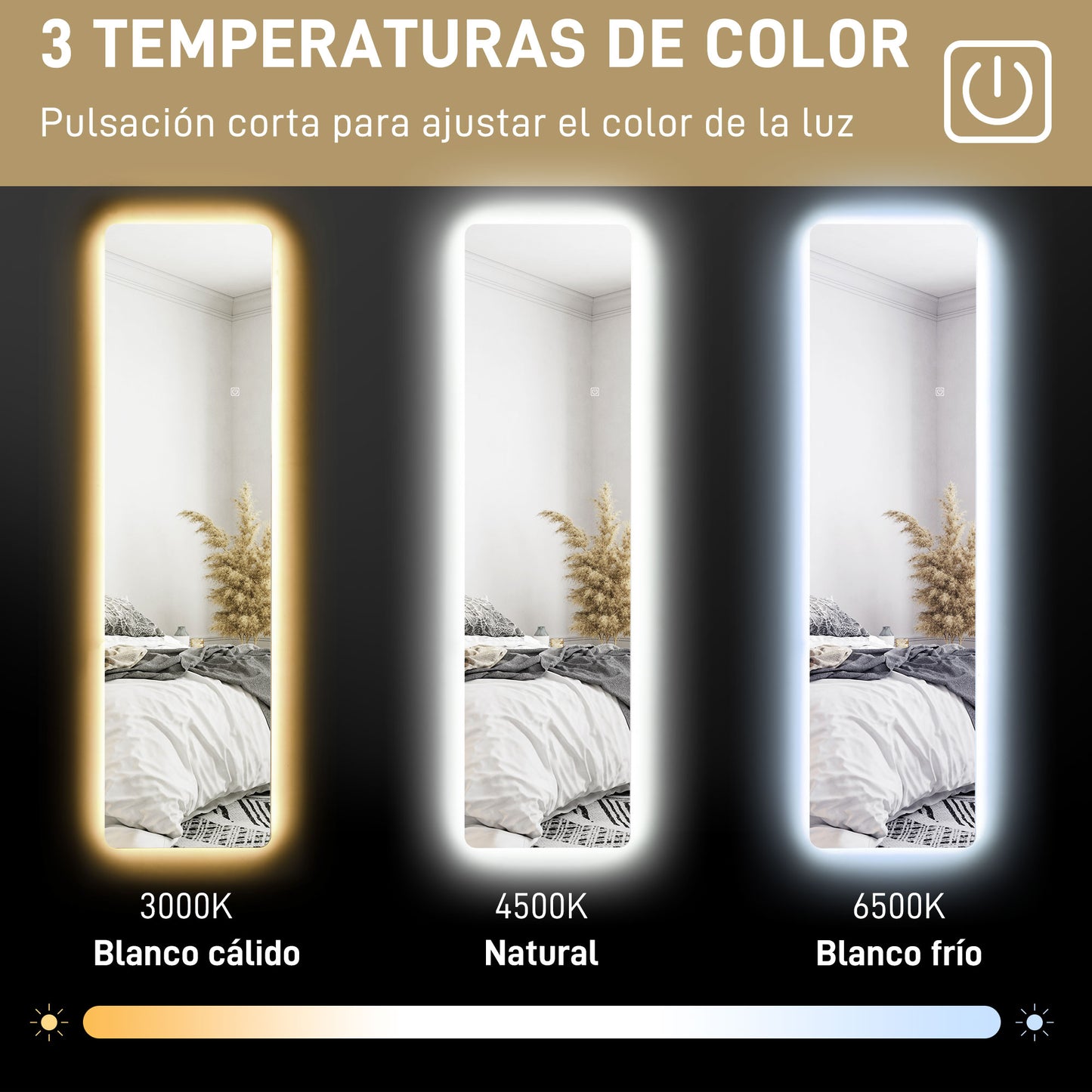 HOMCOM Espejo de Cuerpo Entero con Luz LED 150x40 cm Espejo de Pie o de Pared sin Marco con Iluminación de 3 Colores Función de Memoria y Táctil Inteligente para Salón Dormitorio Transparente