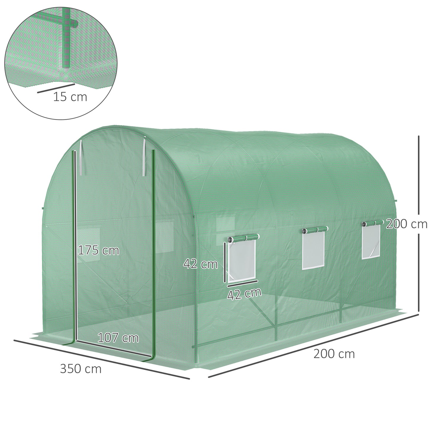 Outsunny Invernadero de Exterior 3,5x2x2 m Invernadero de Túnel con Cubierta de PE 140 g/m² para Cultivo Plantas Verduras Frutas en Jardín Terraza Verde