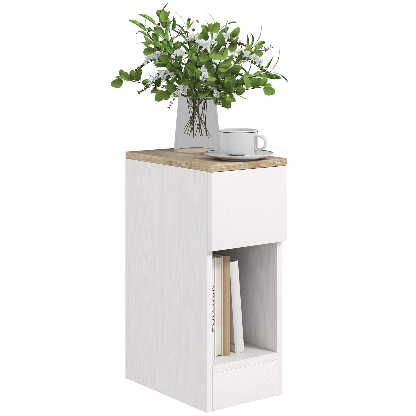 HOMCOM Mesita de Noche Moderna Mesilla de Noche con Cajón y Compartimento Abierto Mesa Auxiliar para Dormitorio Salón 20x30x50 cm Blanco