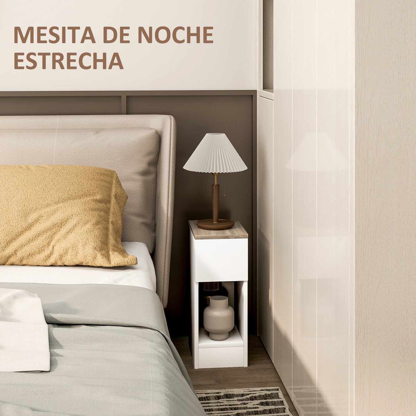 HOMCOM Mesita de Noche Moderna Mesilla de Noche con Cajón y Compartimento Abierto Mesa Auxiliar para Dormitorio Salón 20x30x50 cm Blanco