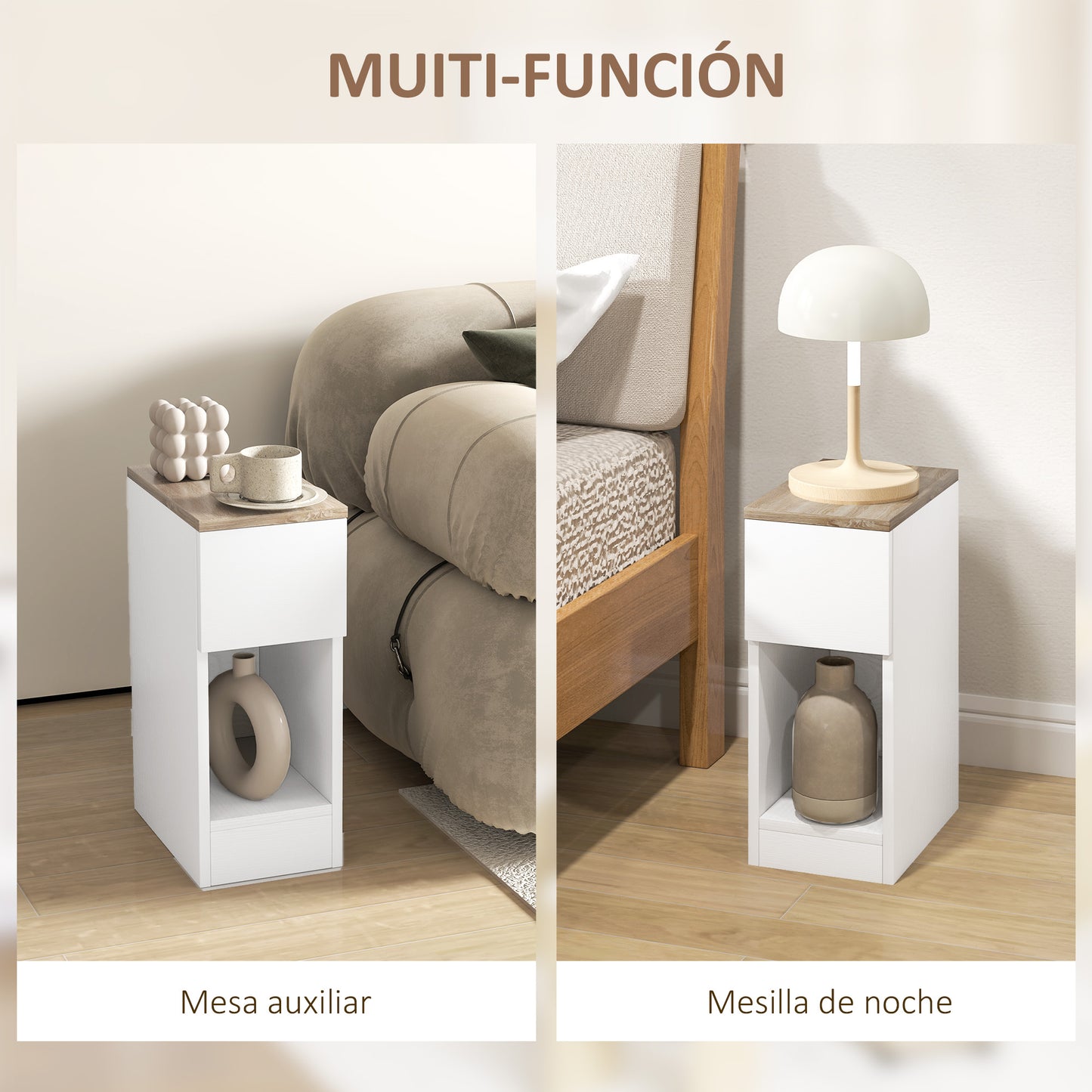 HOMCOM Mesita de Noche Moderna Mesilla de Noche con Cajón y Compartimento Abierto Mesa Auxiliar para Dormitorio Salón 20x30x50 cm Blanco