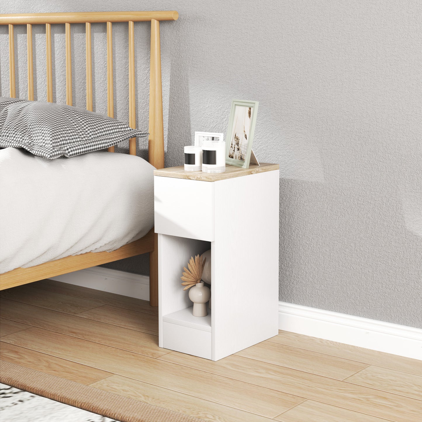 HOMCOM Mesita de Noche Moderna Mesilla de Noche con Cajón y Compartimento Abierto Mesa Auxiliar para Dormitorio Salón 20x30x50 cm Blanco