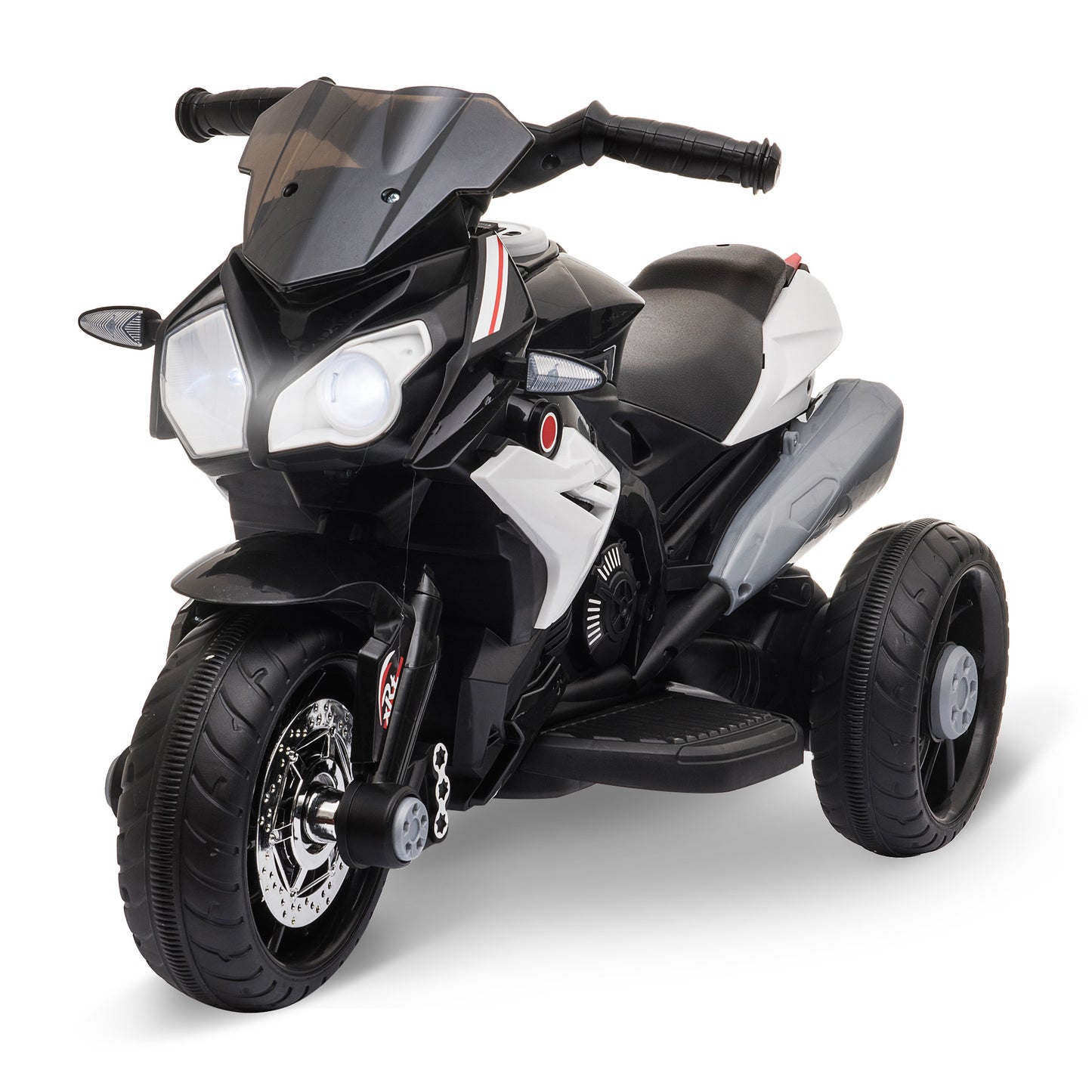 HOMCOM Moto Eléctrica Infantil con 3 Ruedas Trimoto para Niños de +3 Años con Batería 6V Recargable Funciones de Música Bocina Faros 86x42x52 cm Negro y Blanco