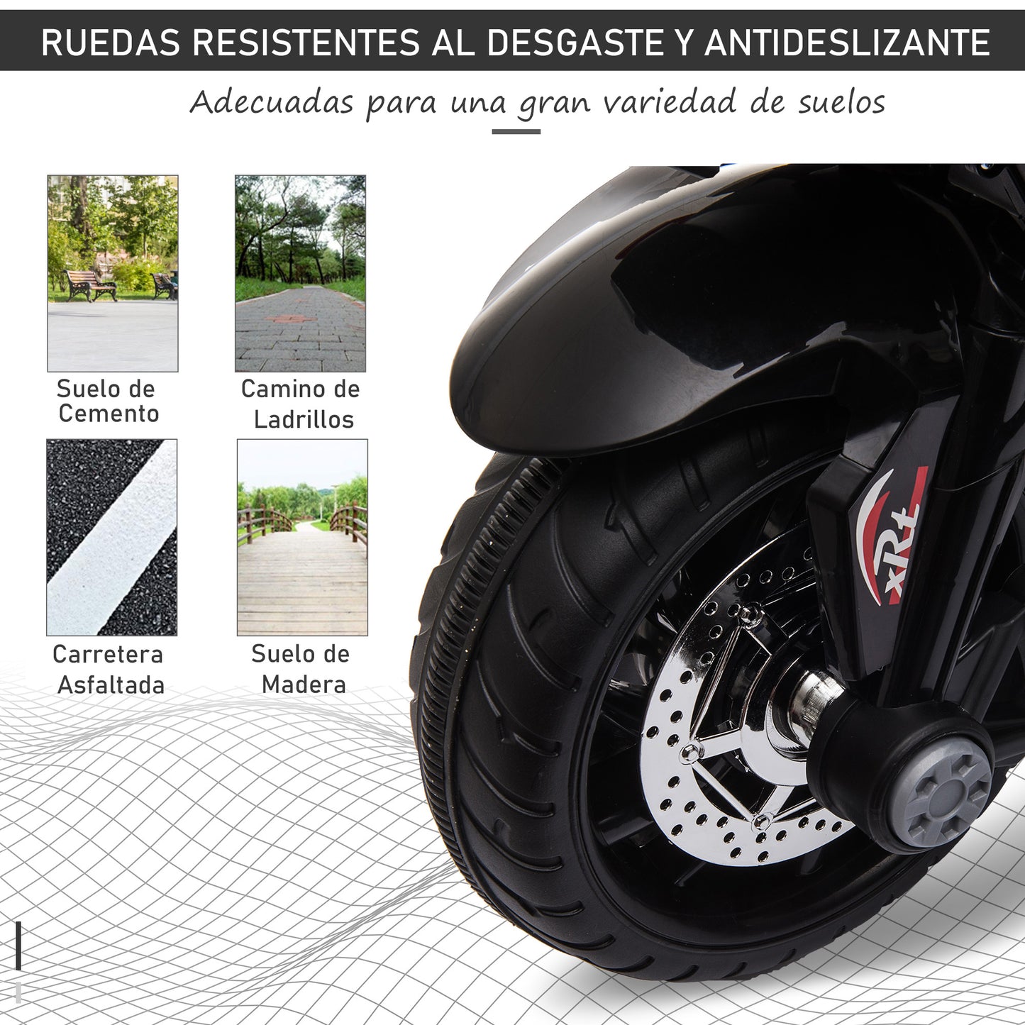 HOMCOM Moto Eléctrica Infantil con 3 Ruedas Trimoto para Niños de +3 Años con Batería 6V Recargable Funciones de Música Bocina Faros 86x42x52 cm Negro y Blanco