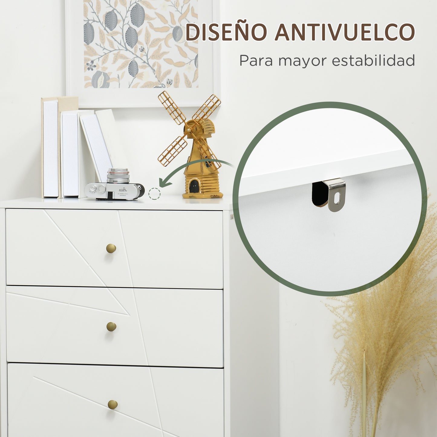 HOMCOM Cómoda de Dormitorio Moderna Cómoda de Madera con 4 Cajones y Patas Metálicas Mueble Cajonera para Salón Oficina 60x40x100 cm Blanco