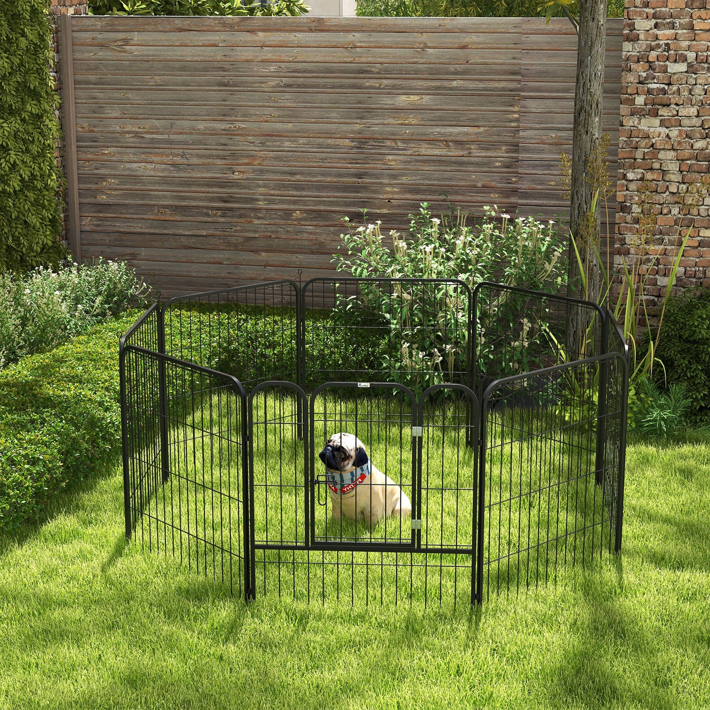 PawHut Parque para Mascotas de 8 Paneles 80x80 cm Corralito para Perros con Puerta y Doble Pestillo Metálicos Cerca de Entrenamiento Negro